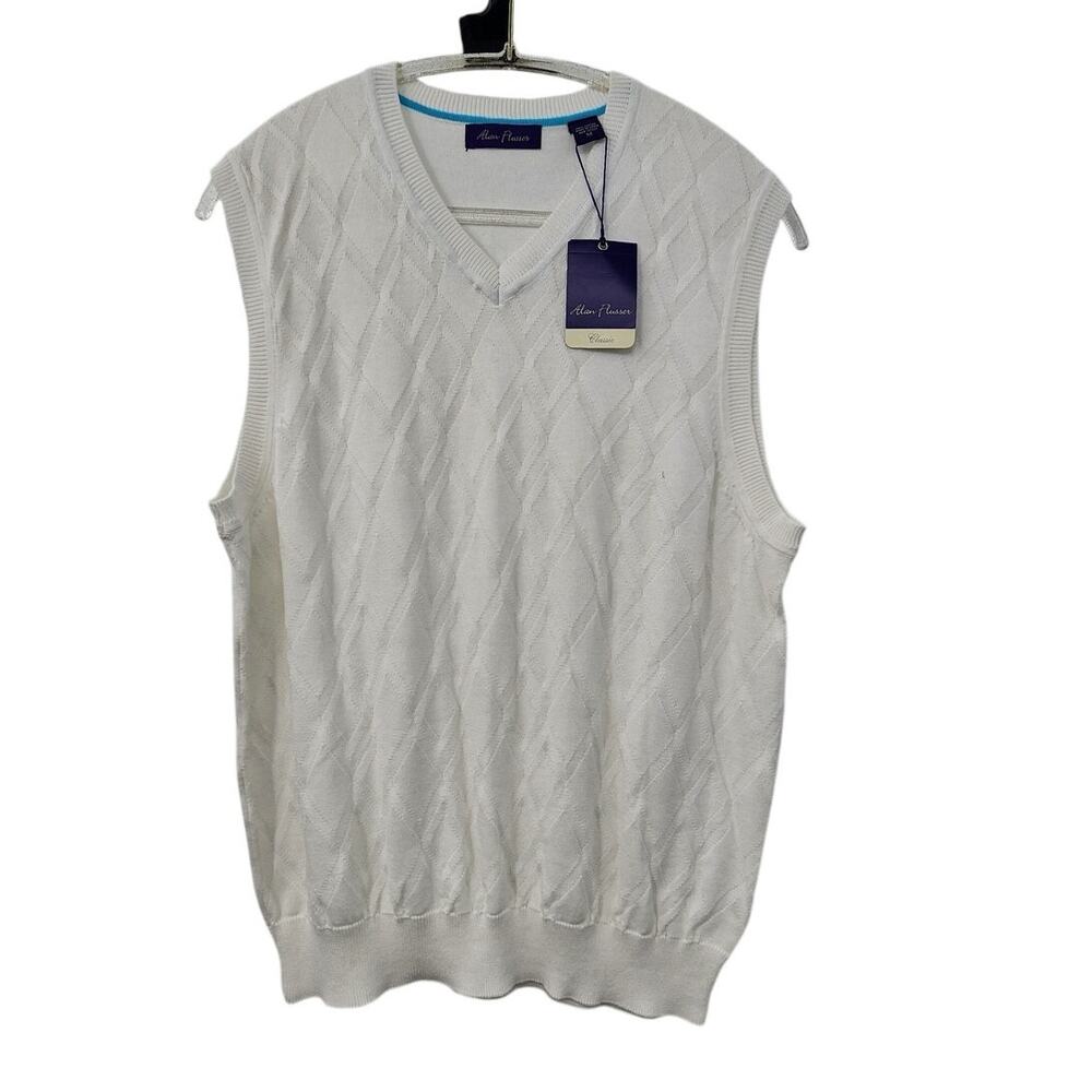 New NWT Alan Flusser 100%‎ Cotton Sleeveless Sweater Vest White Casual Medium